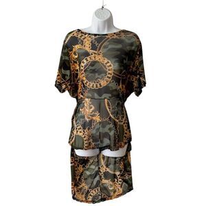 Jennifer Lauren  Women's Plus Size Camo Tunic Top Multicolor Short Sleeve